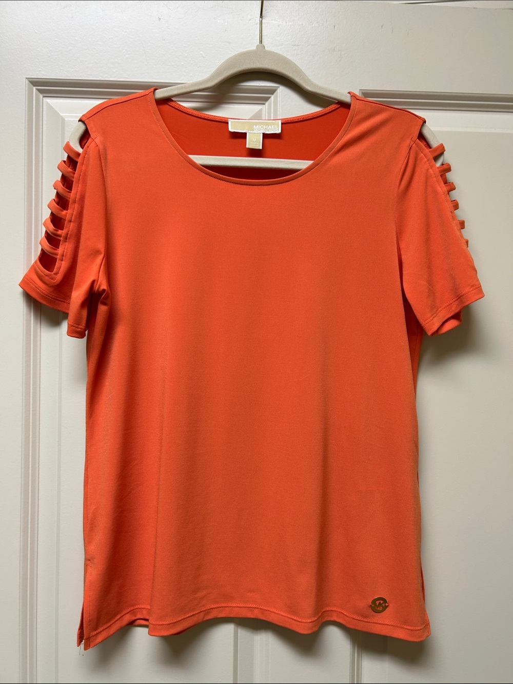 MICHAEL Michael Kors Bright Orange Short Sleeve Tee with Ladder Cutouts